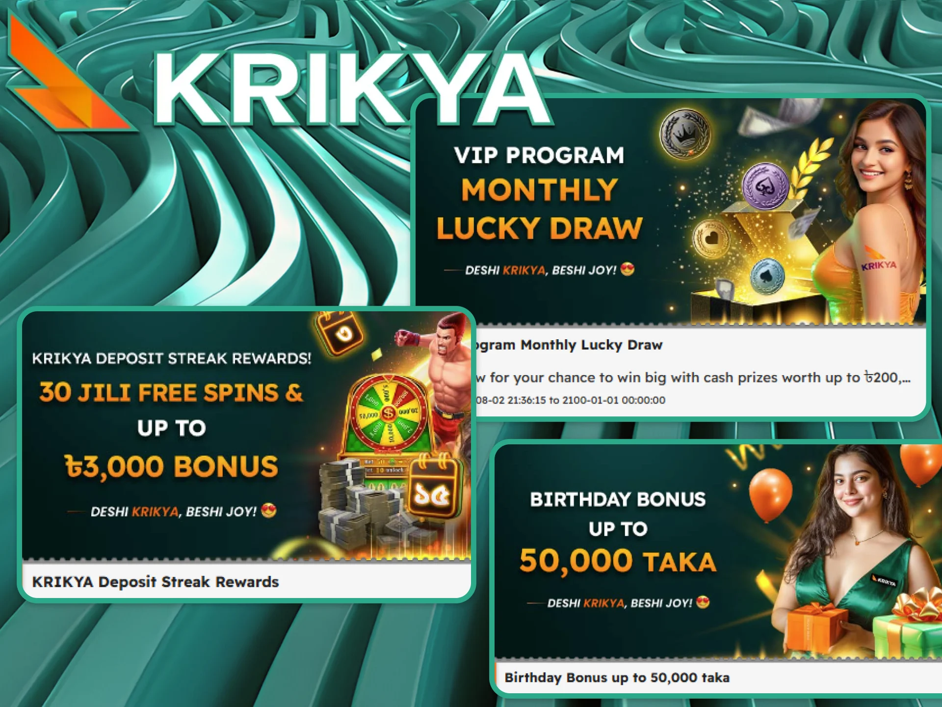 Go to the special bonuses section at the Krikya online casino and choose the one that suits you.