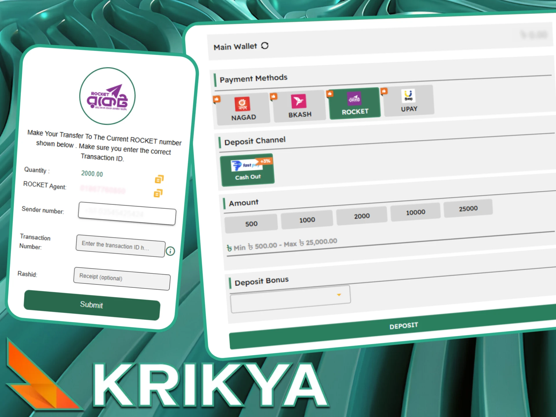 Before making a deposit at Krikya online casino, check your account details.
