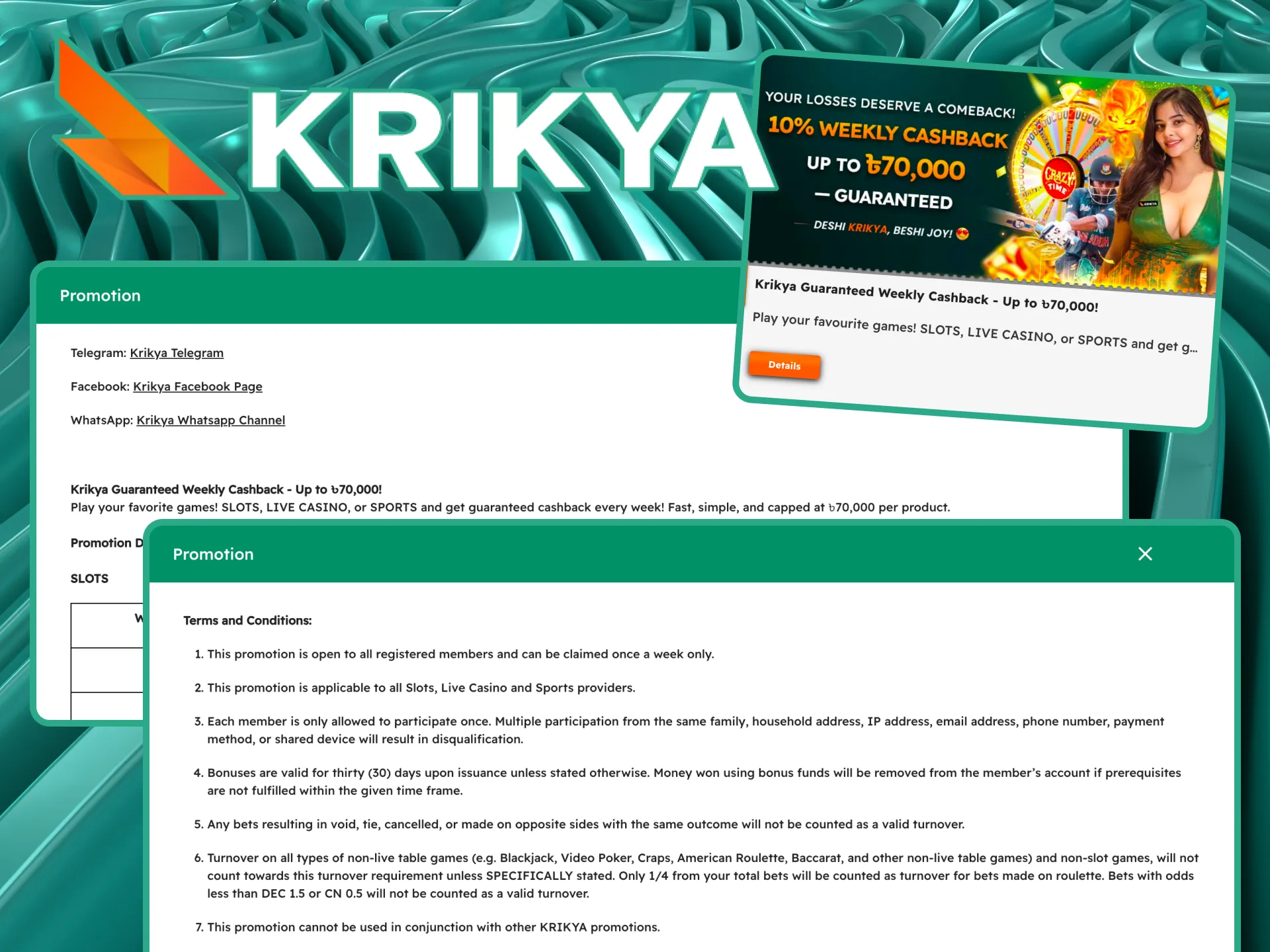 Receive a weekly cashback bonus on your Kabaddi betting losses at Krikya.
